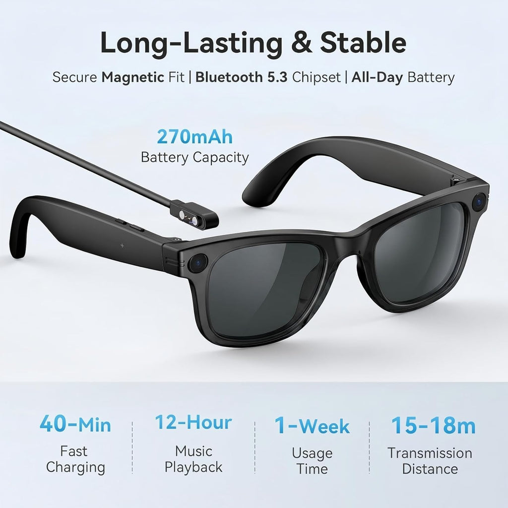 2026 AI Smart Glasses for Men Women,8MP 4K Camera Glasses,Supports AI Voice Control/Photo/Video/Audio Recording,Bluetooth Glasses with 133 Translations,Blue Light Blocking Lenses+Extra Sunglasses