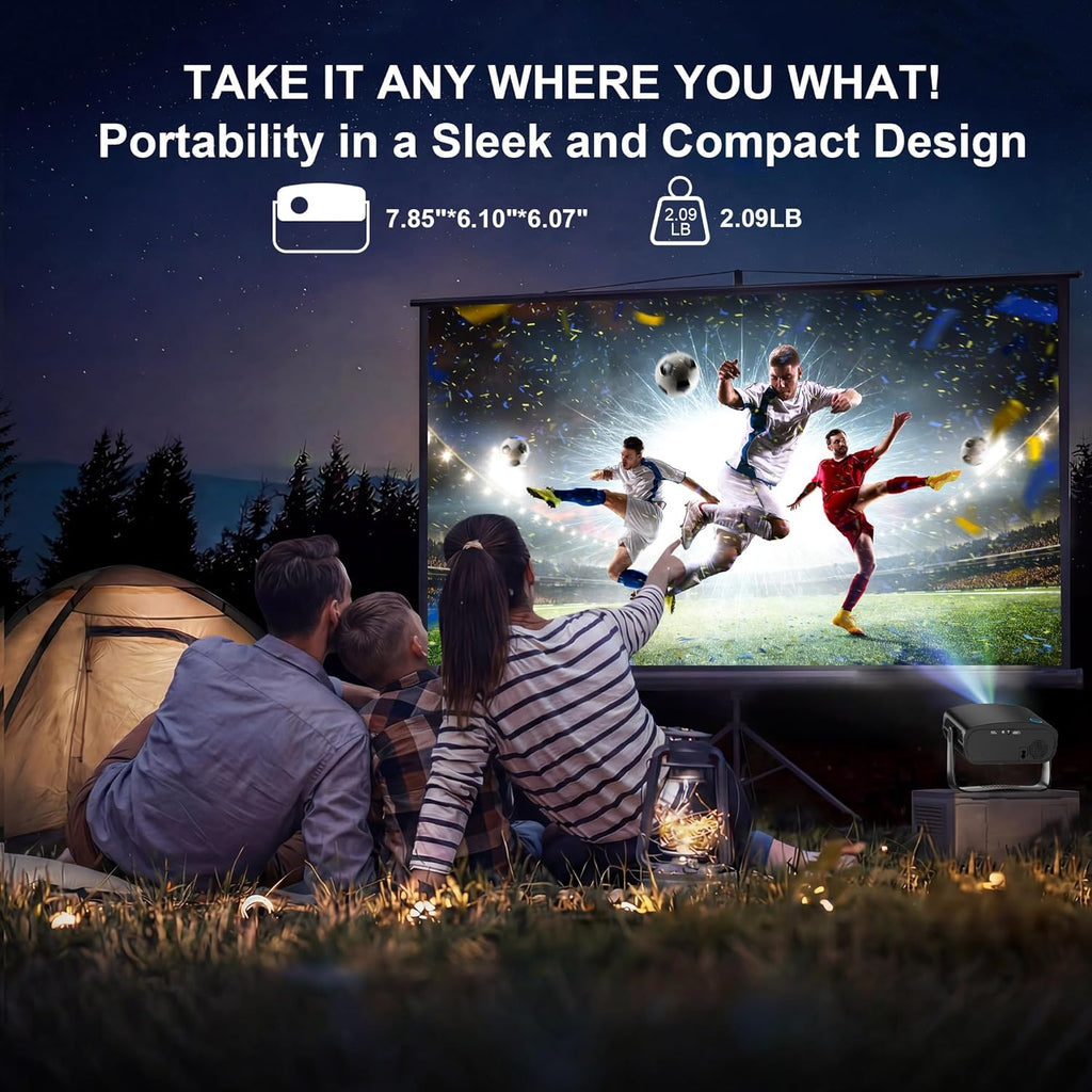 【Compatible with Netflix & Native 1080P】Smart Projector with WiFi and Bluetooth, 4K Support Home Movie Projector, Auto Focus & Keystone Portable Outdoor Projector, Wireless Proyector for Bedroom,Black