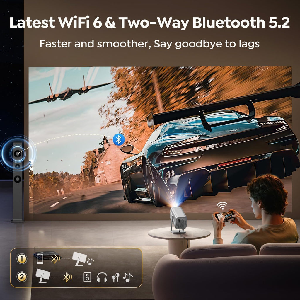 4K Support/Auto Focus/360°Adjustable StandSmart-Projector-4K with WiFi 6 and Bluetooth5.2, Native 1080P Mini Portable Projector, Dolby Audio, TOPTRO Outdoor Movie Proyector Compatible with Netflix