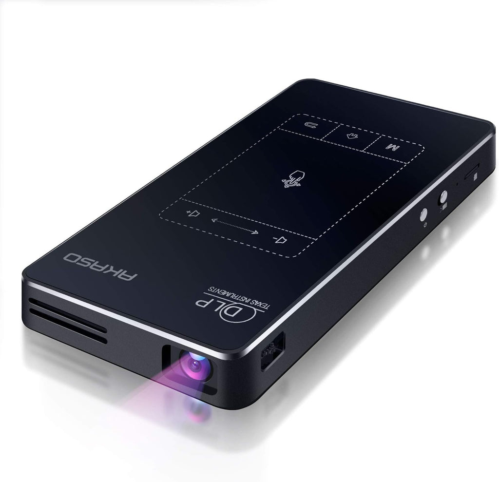 AKASO WT50 Mini Projector with WiFi and Bluetooth, 1080P DLP Portable Movie Projector Home and Outdoor, Built-in Battery & Android System, Cookie Projector for iPhone and Phone