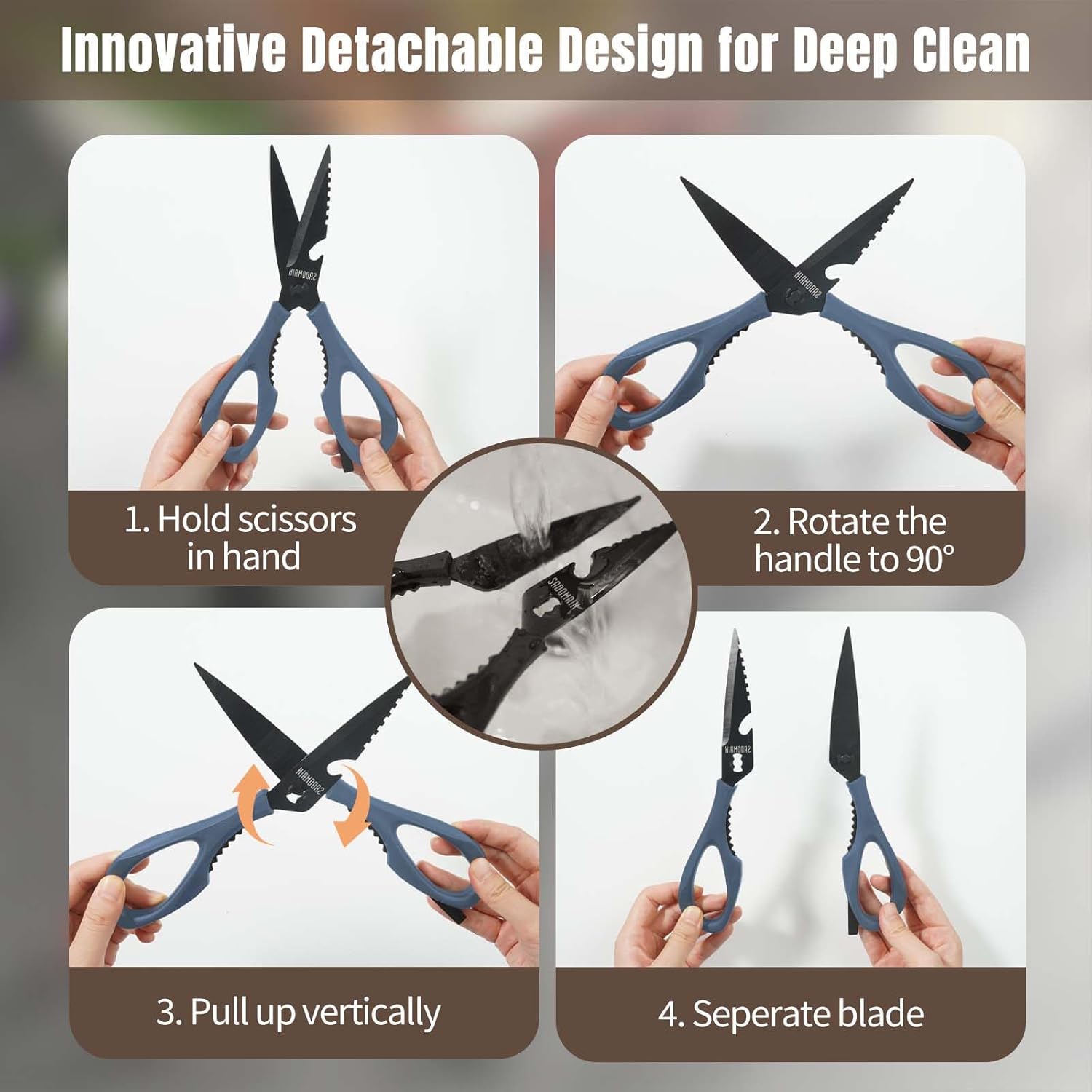 3-pack Kitchen Scissors All Purpose, Heavy Duty Kitchen Shears with Sheath & Sharpener, Sharp Safety herb scissor, Dishwasher Safe Shears for Food, No Rust Titanium Scissors for Office