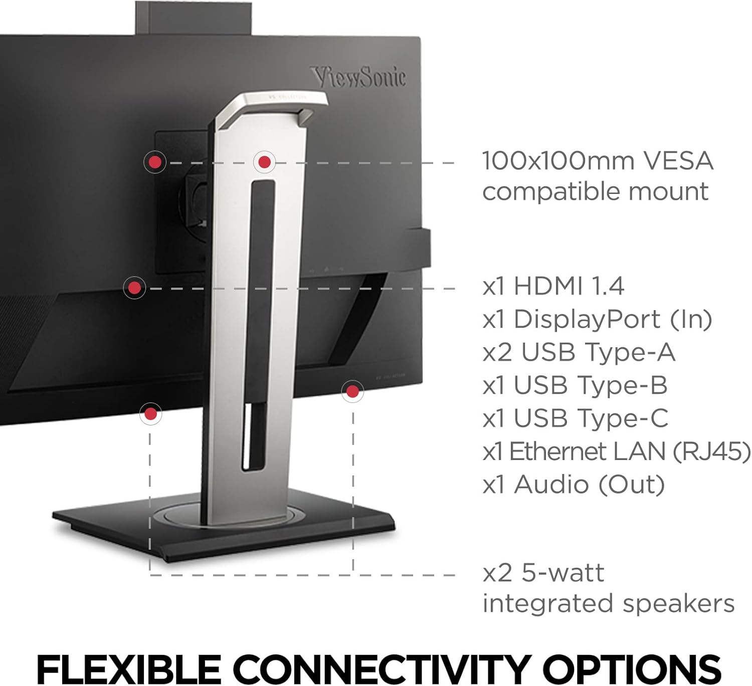 ViewSonic VG2456V 24 Inch 1080p Video Conference Monitor with Webcam, 2 Way Powered 90W USB C, Docking Built-in, Gigabit Ethernet RJ45, 40 Degree Tilt Ergonomics