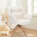 Mid Century Accent Chair, 360° Swivel Fabric Desk Chair, Modern Cozy Vanity Chair No Wheel Wood Legs Upholstered Single Armchair for Living Room Bedroom Office Dining Room (Beige)