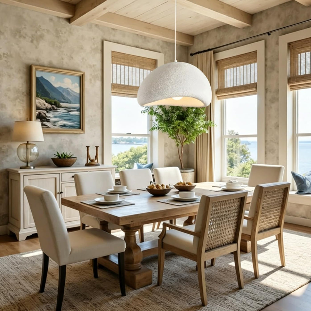 Scandinavian Pendant Lights Kitchen Island White Concrete Cement Look Pendant Light Dome Hanging Lamp Wabi Sabi Chandelier - Large