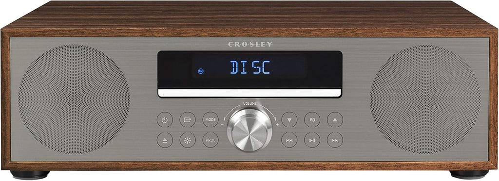 Crosley CR3501A-WA Fleetwood Bluetooth FM Clock Radio and CD Player, Walnut