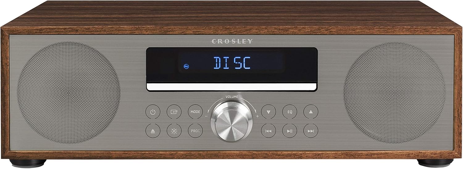Crosley CR3501A-WA Fleetwood Bluetooth FM Clock Radio and CD Player, Walnut