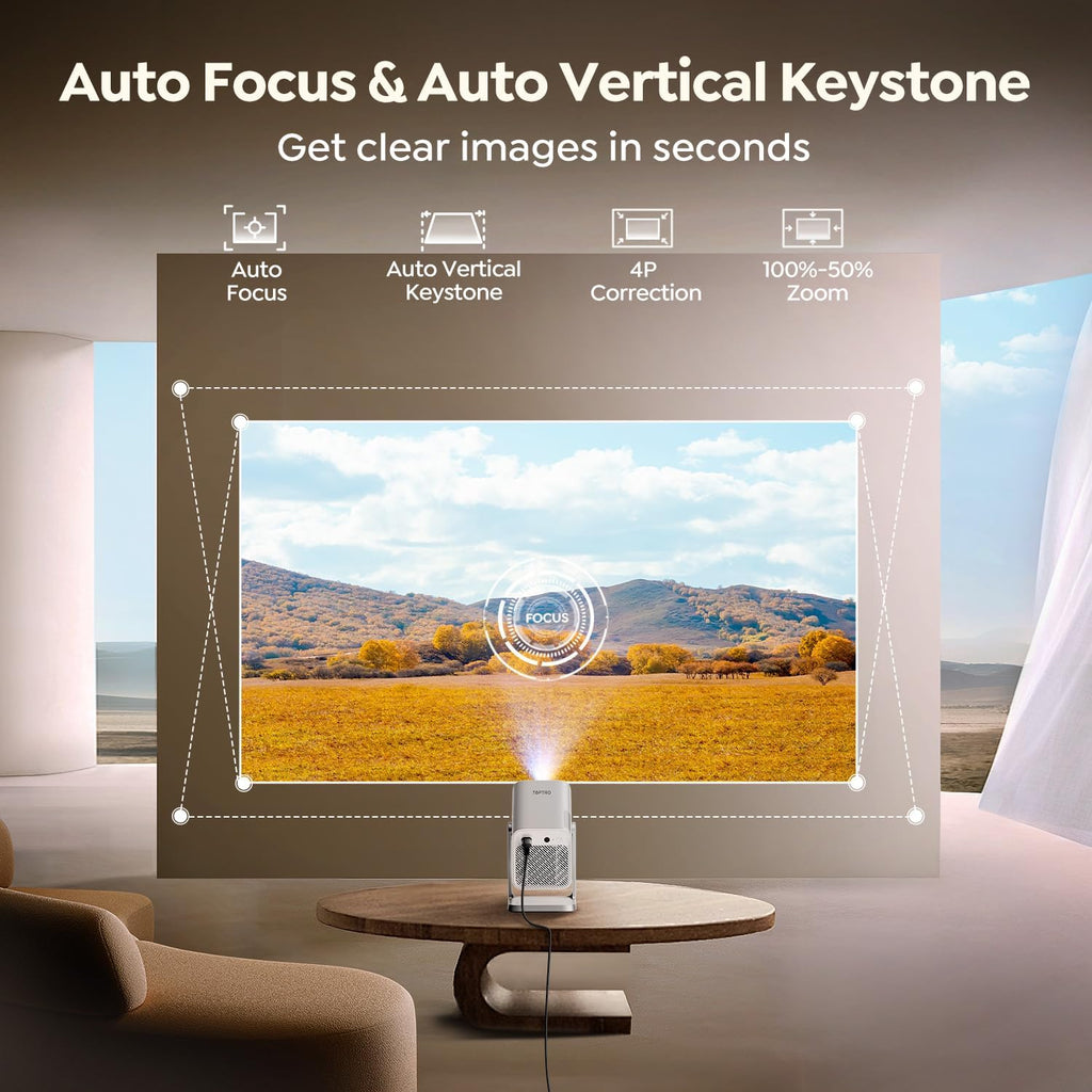 4K Support/Auto Focus/360°Adjustable StandSmart-Projector-4K with WiFi 6 and Bluetooth5.2, Native 1080P Mini Portable Projector, Dolby Audio, TOPTRO Outdoor Movie Proyector Compatible with Netflix