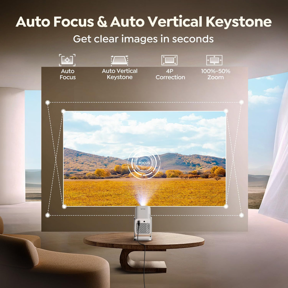 4K Support/Auto Focus/360°Adjustable StandSmart-Projector-4K with WiFi 6 and Bluetooth5.2, Native 1080P Mini Portable Projector, Dolby Audio, TOPTRO Outdoor Movie Proyector Compatible with Netflix