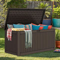 DWVO 320 Gallon Resin Outdoor Storage Box, XXL Double-Wall Waterproof Deck Box with Divider, Doubles as Table or Seating with 1000 lbs Capacity, Lockable (Brown)