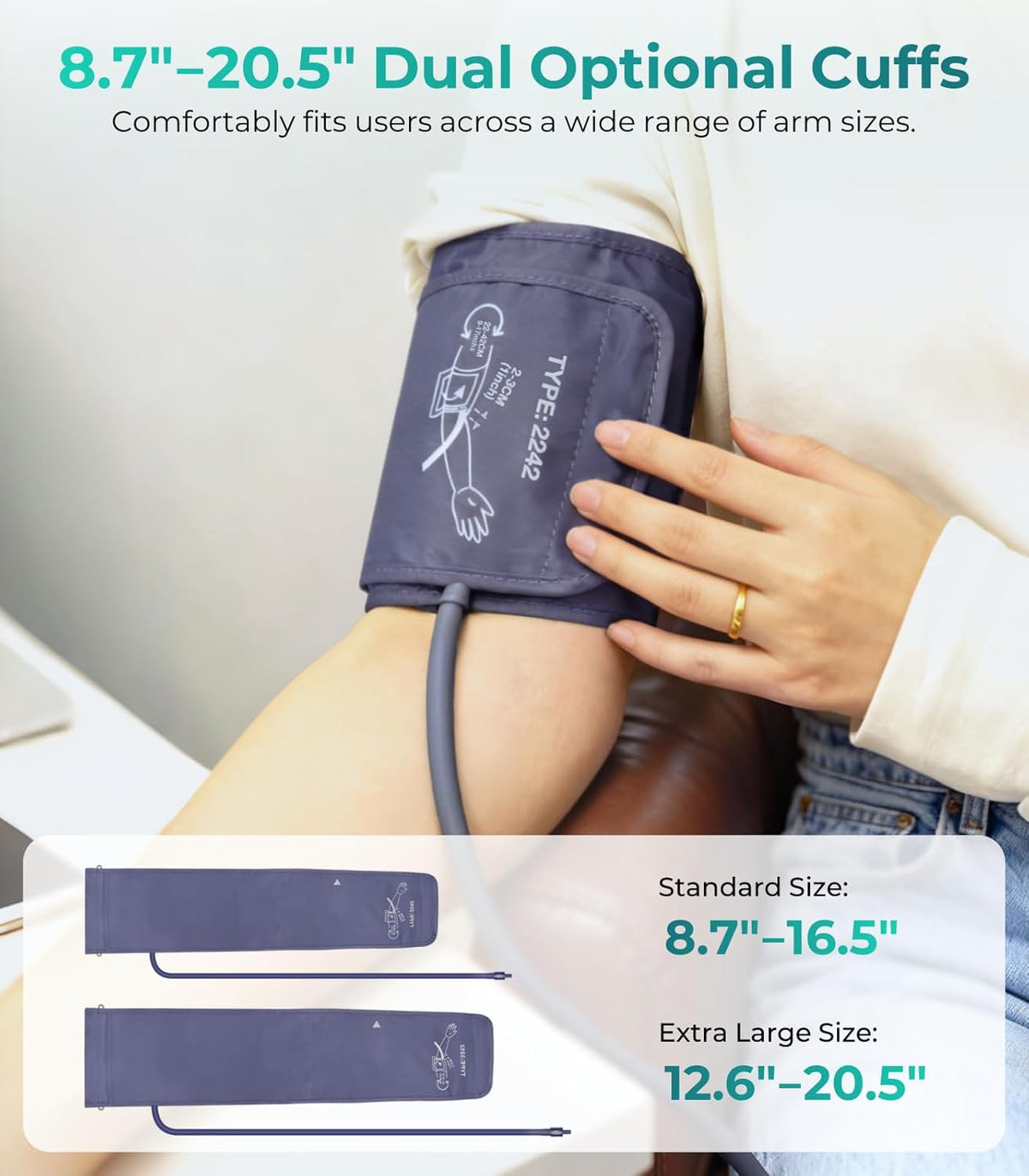 Blood Pressure Monitor, Automatic Upper Arm Blood Pressure Monitors for Home Use, 2 Blood Pressure Machine Cuff(9-17in & 13-21in) with Large LED Backlit Display, 3x199 Reading Memory Users White