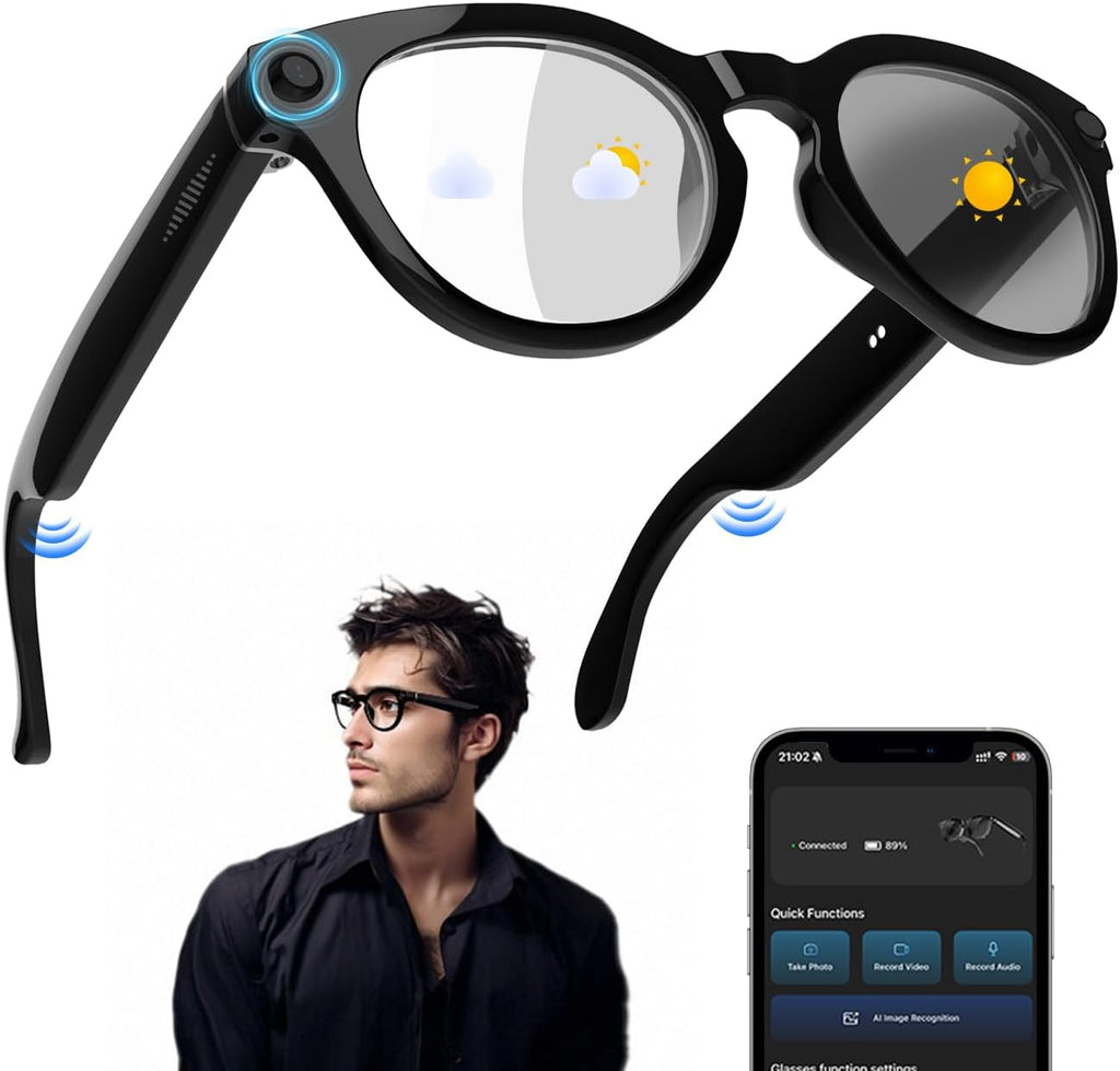 AI Smart Glasses with Camera 4K, 8MP HD Recording Glasses with Open-Ear Sound, Real-Time Translation, Smart Wearable Tech & AI Assistant, Video Recording Glasses with Bluetooth for Life & Travel