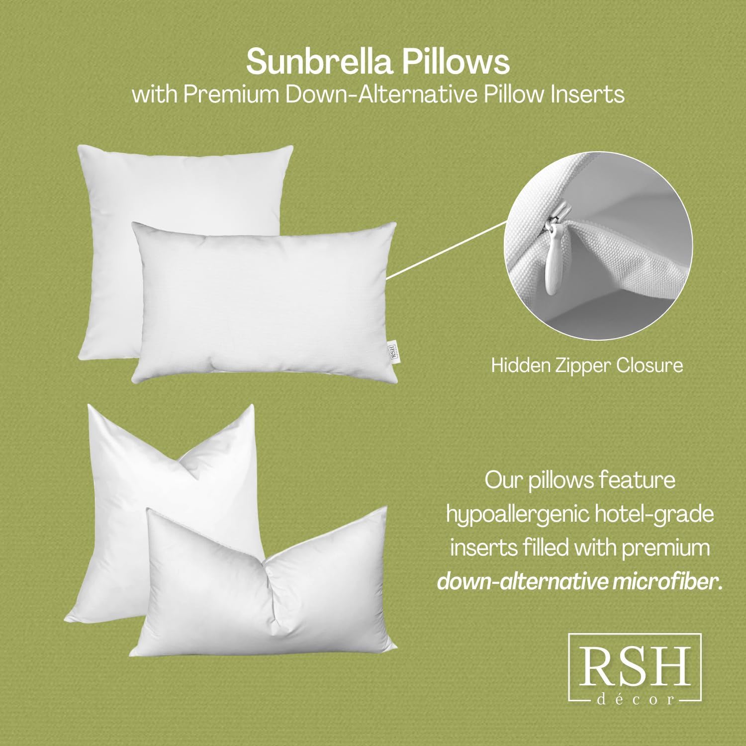 RSH DECOR: Sunbrella Square Throw Pillows Set of 4 | 17" x 17" | Water and Fade-Resistant Performance Fabric | Outdoor Pillow Covers with Down-Alternative Inserts | Astoria Sunset