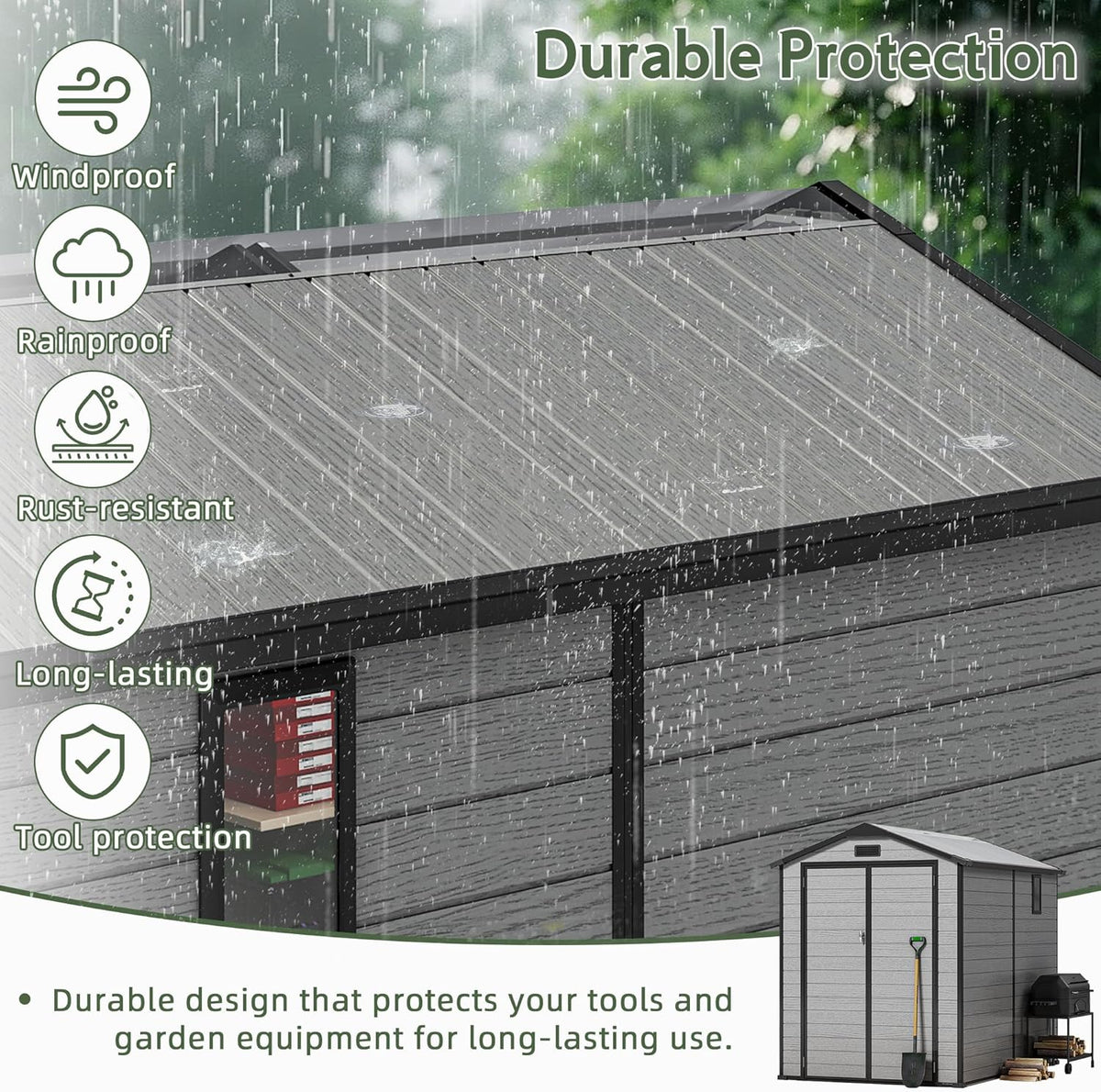 5.8x5.6 FT Plastic Outdoor Storage Shed with Transparent Roof, Easy Assembly Resin Shed with Floor & Windows Lockable Double Doors Shed for Your Backyard Garden Patio Lawn