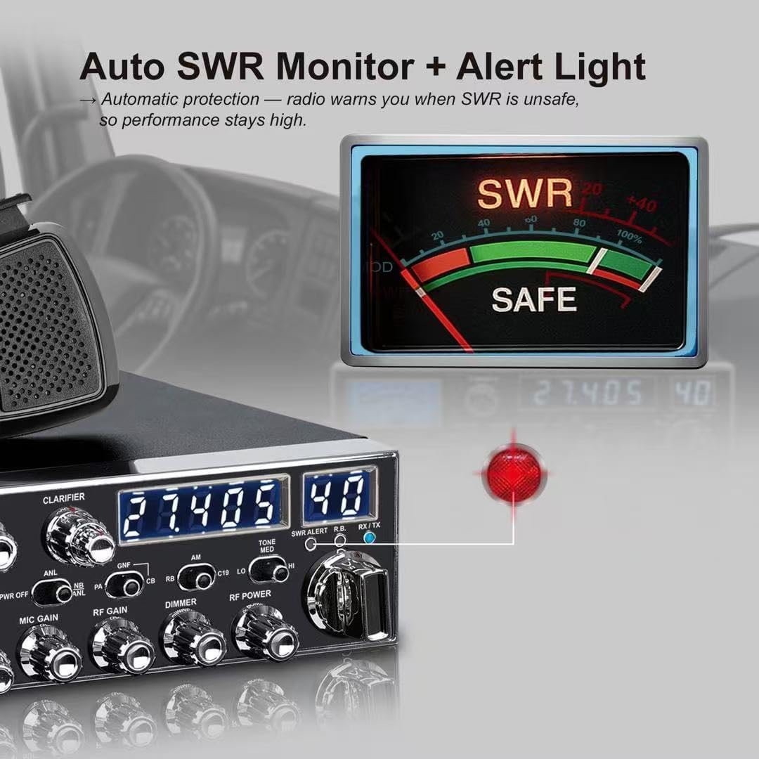 Texas Ranger TRE-2639 40 Channel AM CB Radio for Truckers – Metal-Reinforced Front Panel, Large Multi-Function Meter, GNF Noise Filter, Variable Power, Talkback & SWR Protection, Quick CH19