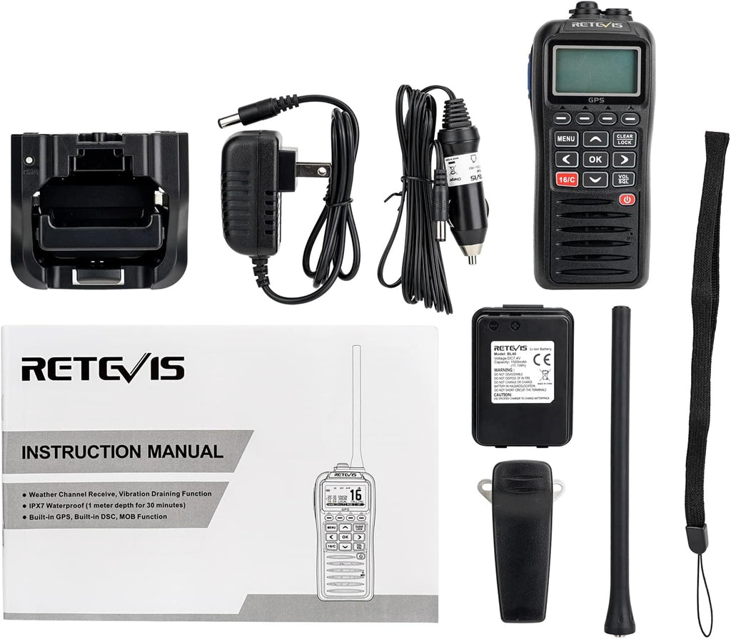 Retevis RM40 Marine Radio with GPS,DSC Distress Call,Mob Alarm,IP67 Waterproof Floating Handheld Radio,NOAA Weather Alert,1500mAh Battery,International Channels,for Boats Sailing Coast Guard (1 Pack)