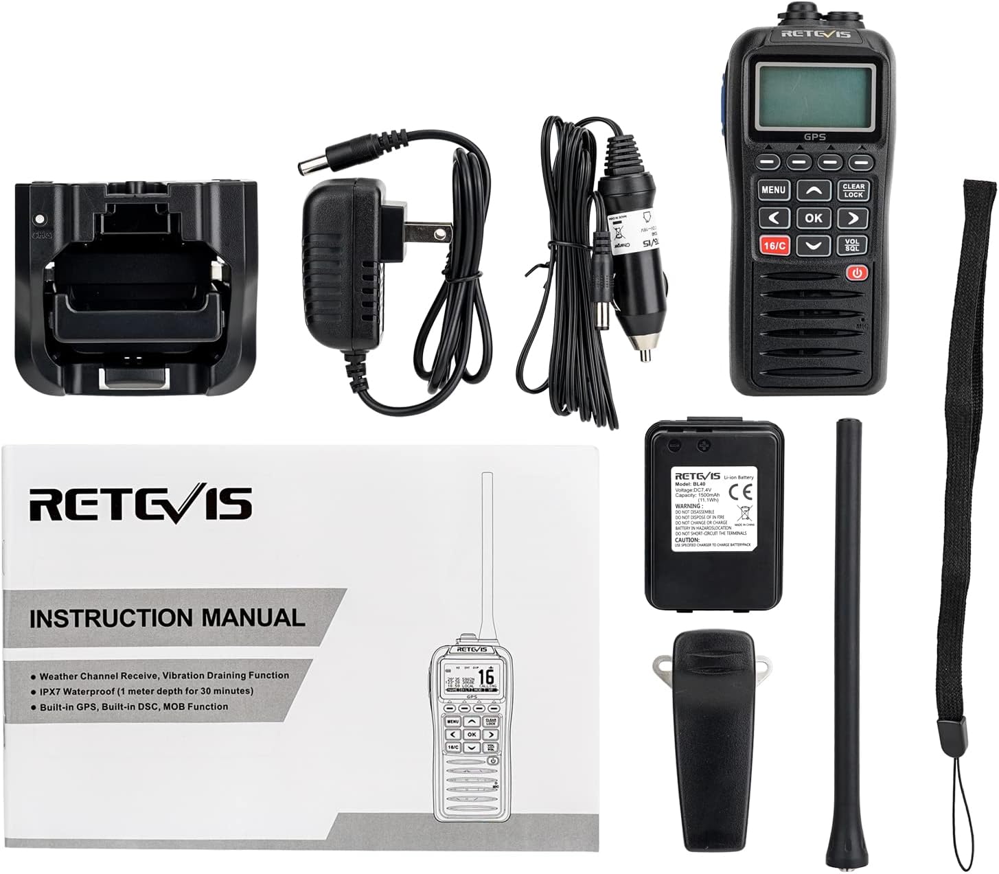 Retevis RM40 Marine Radio with GPS,DSC Distress Call,Mob Alarm,IP67 Waterproof Floating Handheld Radio,NOAA Weather Alert,1500mAh Battery,International Channels,for Boats Sailing Coast Guard (1 Pack)