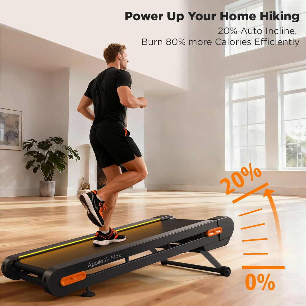 Vitalwalk Walking Pad Treadmill with Incline, 43"x18" Wide Full Deck, Auto Incline, Portable Under Desk Treadmills for Home Office, 4-Way Mobility & Vertical Store, Heavy Duty, APP