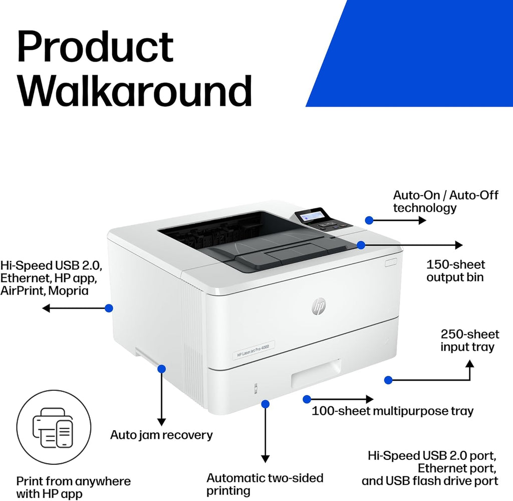 HP LaserJet Pro 4001dn Black & White Printer, Print, Fast speeds, Easy Setup, Mobile Printing, Advanced Security, Best-for-Small Teams, Ethernet/USB only