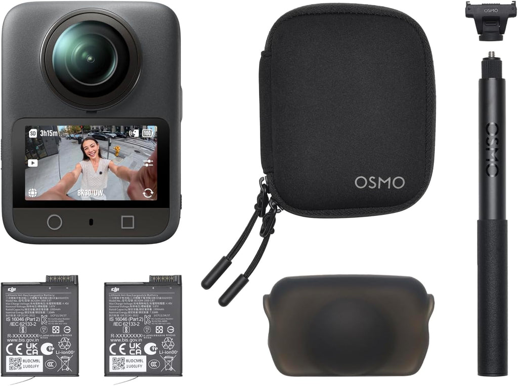 DJI Osmo 360 Essential Combo, 360 Camera with 1-Inch 360° Imaging, Native 8K 360° Video, 4K/120fps & 170° Boost Video, 1.2m Invisible Selfie Stick Kit, Extended Battery Life with 2 Batteries
