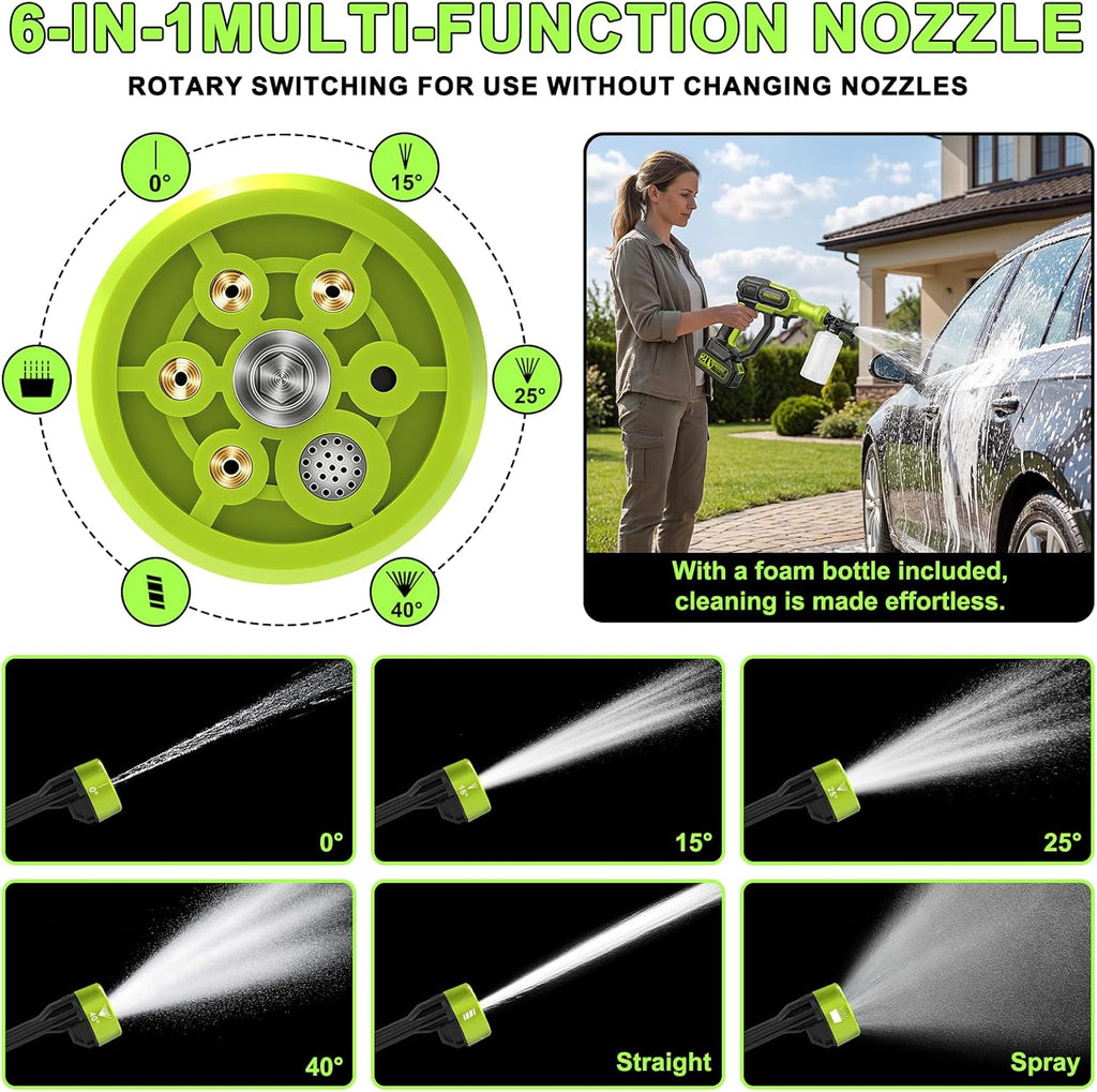 Cordless Portable Washer, Handheld Washer with 3 Adjustable Modes, 23FT High-Elastic Hose & 6-in-1 Nozzle, Suitable for Car, Garden, Patio and Home Cleaning