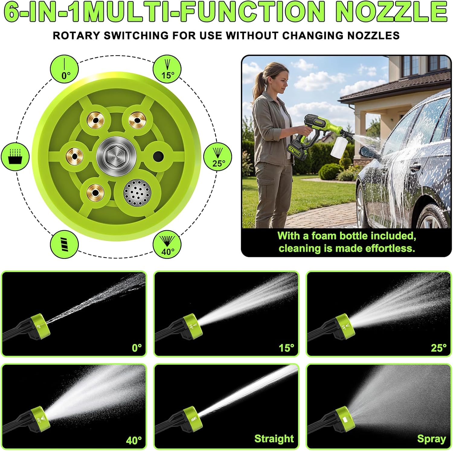 Cordless Portable Washer, Handheld Washer with 3 Adjustable Modes, 23FT High-Elastic Hose & 6-in-1 Nozzle, Suitable for Car, Garden, Patio and Home Cleaning