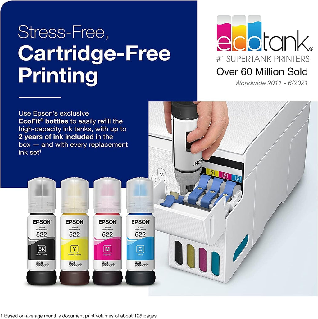 Epson EcoTank ET-28 Series Wireless Color All-in-One Cartridge-Free Supertank Printer with Scan and Copy, The Ideal Basic Home Printer, Mobile Printing, LCD Display, Voice-Activated, White