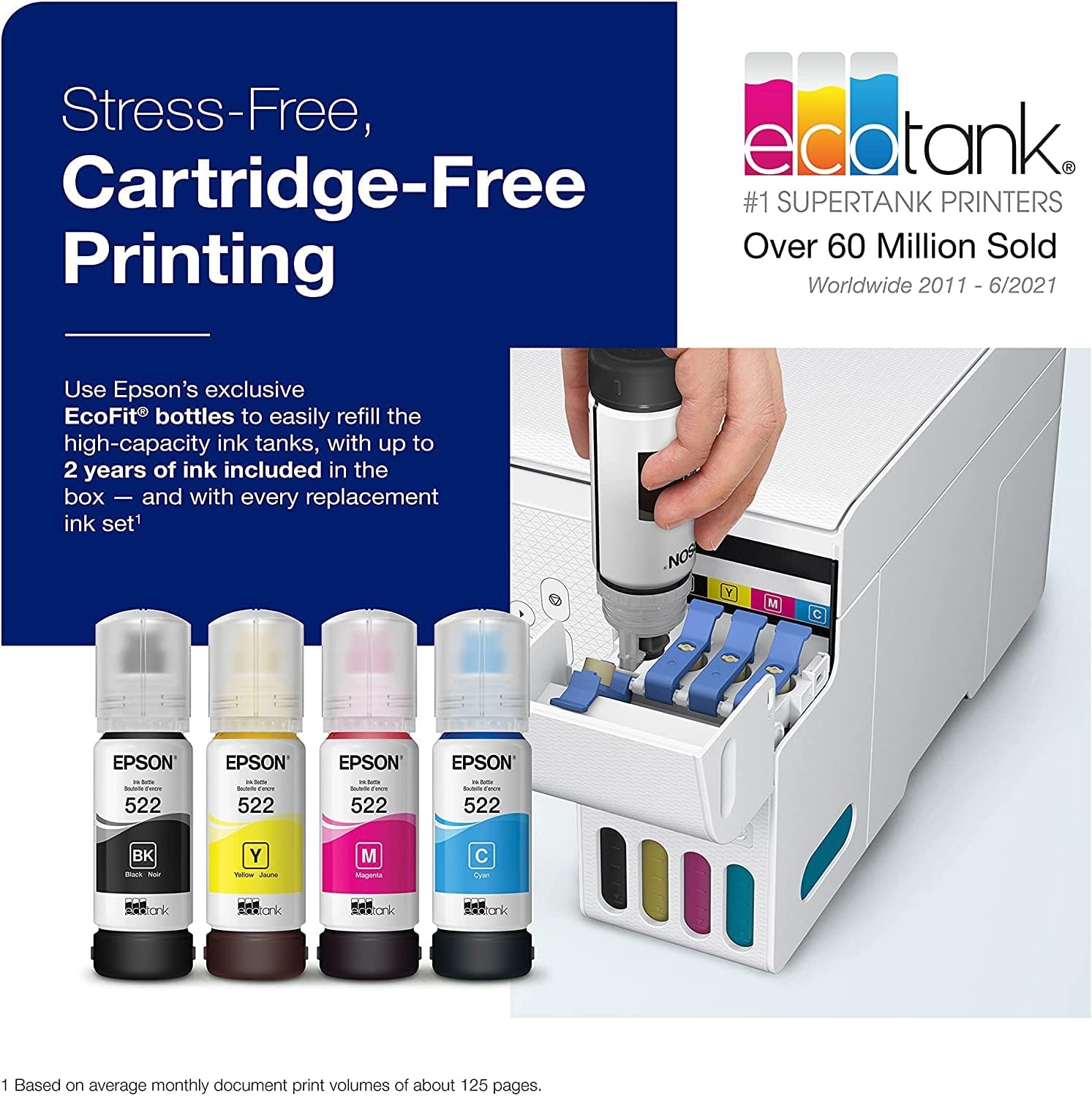 Epson EcoTank ET-28 Series Wireless Color All-in-One Cartridge-Free Supertank Printer with Scan and Copy, The Ideal Basic Home Printer, Mobile Printing, LCD Display, Voice-Activated, White