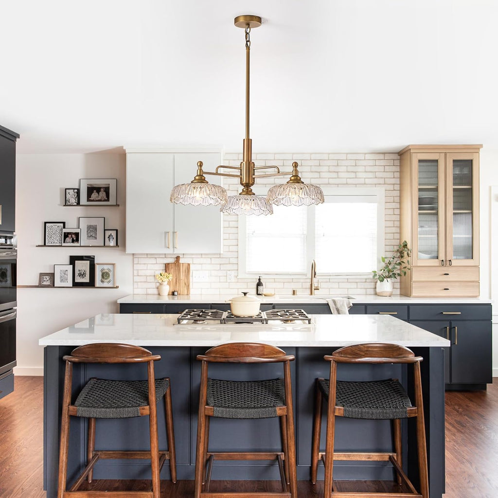 HDDFL Chandelier Pendant Lights Fixture Vintage Pendant Lighting Fixtures 3 Lights Chandelier E26 Base Brass Kitchen Glass Hanging Lamp for Island Dining Room Living Room
