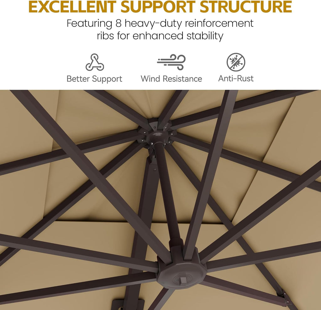 HASLE OUTFITTERS 9x12 FT Patio Cantilever Umbrella with Base, Outdoor Offset Large Rectangular Heavy Duty Umbrellas with 360° Rotation for Pool Garden Deck .Beige