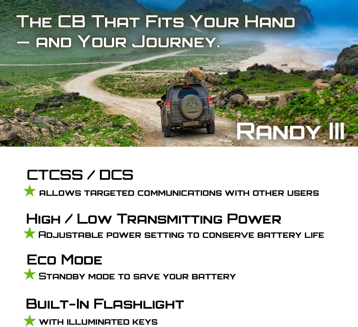 President Randy III FCC AM/FM Handheld CB Radio w/P Channels, NRC, Desktop Dock & Mobile Charge Module, 7Color Display, ASC, VOX, CTCSS/DCS, Weather Channel, Scan Skip, Flashlight, Key Lock (TXUS722)