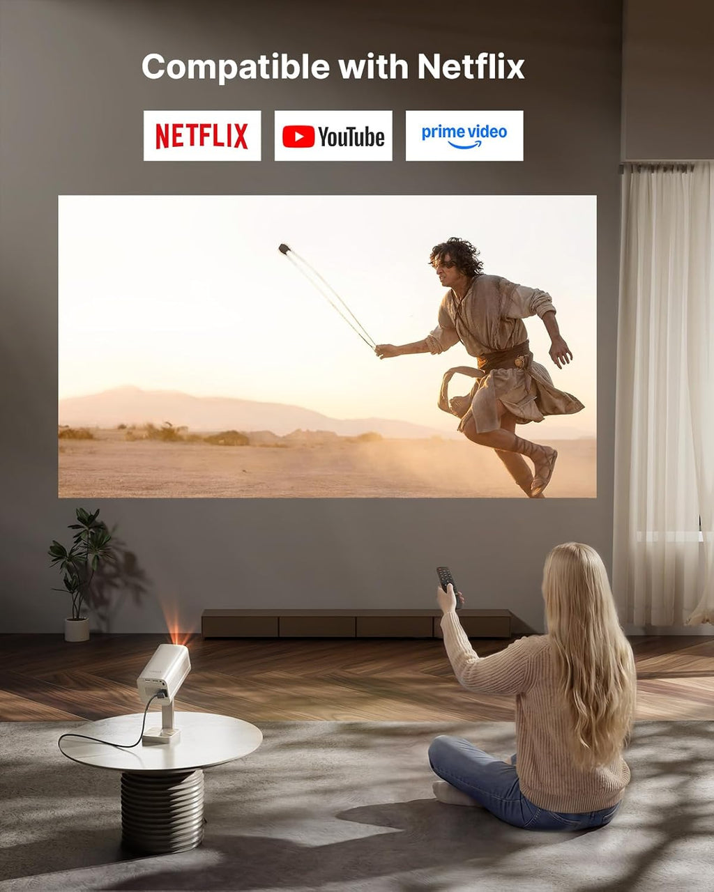 Officially-Licensed APP & DoIby Audio Smart Mini Projector with WiFi and Bluetooth, VOPLLS Portable Outdoor Projector 4K Support with TOF Real-Time Focus, Native 1080P Home Movie Projector