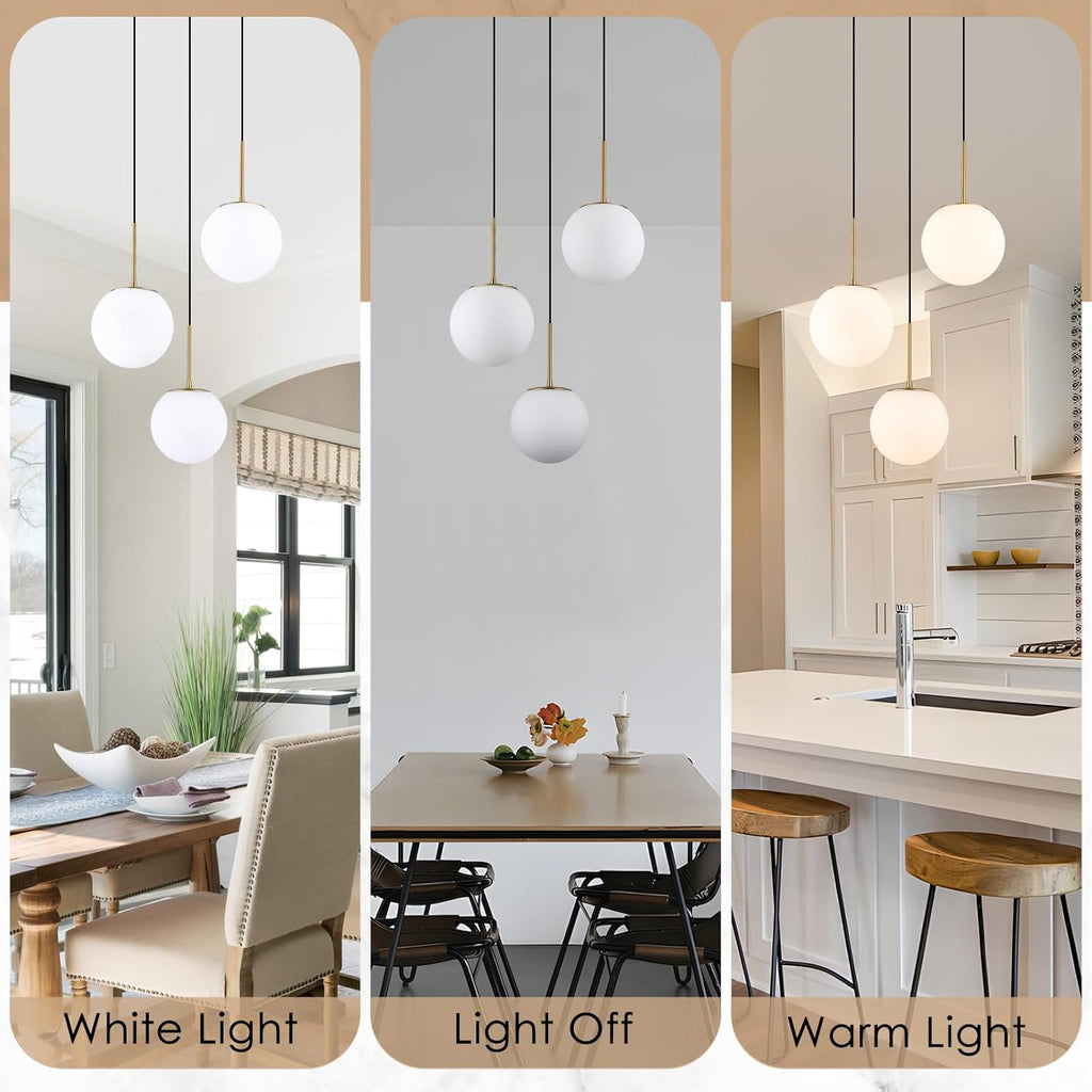 3-Light Cluster Pendant Lights, Mid Century Modern Globe Cluster Chandelier with Milk Glass, Brass Gold Pendant Lighting for Kitchen Island, Staircase, Dining Room, Living Room