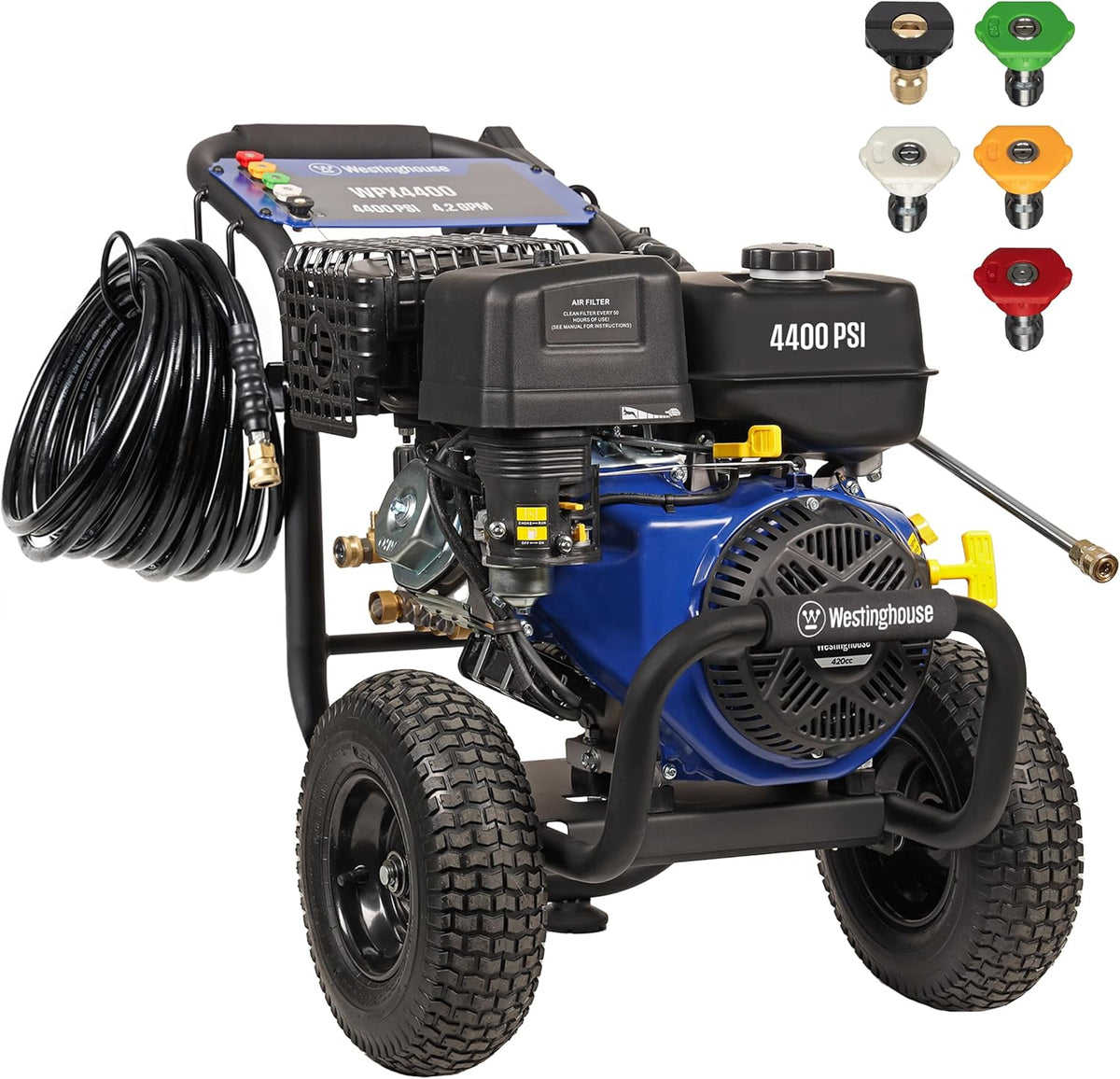 Westinghouse WPX4400 Gas Pressure Washer, 4400 PSI and 4.2 GPM, Spray Gun and Wand, 5 Nozzle Set, for Cars/Fences/Driveways/Homes/Patios/Furniture