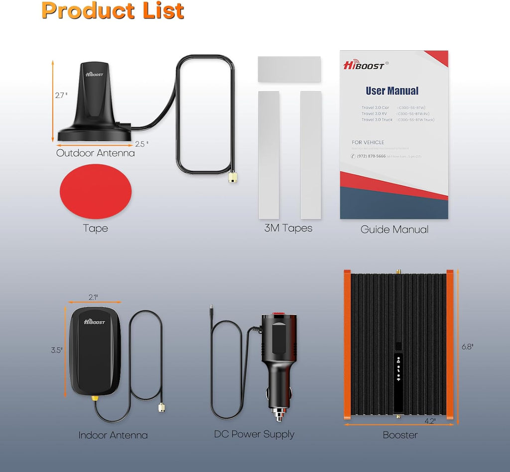 HiBoost Cell Phone Booster for Car and SUV Pickup, Signal Booster 5G & 4G LTE for All U.S. Carriers Verizon, AT&T, T-Mobile, with Enhanced Magnetic Roof Antenna | FCC Approved