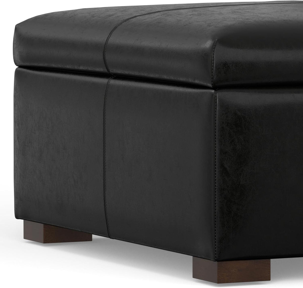 SIMPLIHOME Gabbie Storage Ottoman - 48 inch Wide Upholstered Vegan Leather Rectangle Storage Ottoman Bench in Midnight Black, Contemporary Ottoman for Living Room with Lift-Up Lid