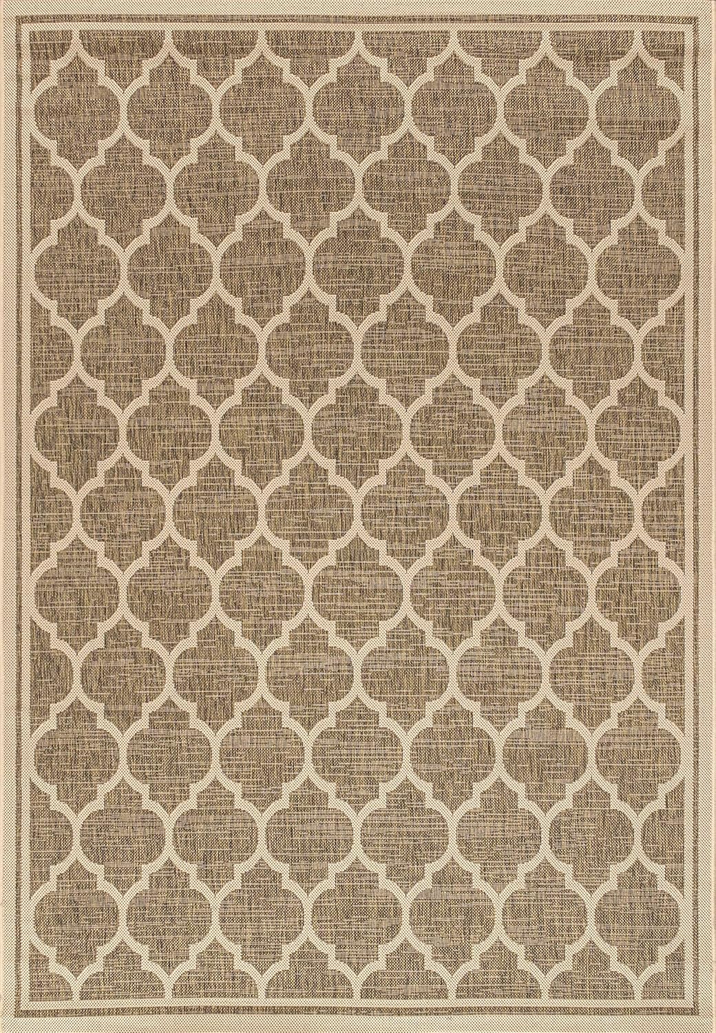 JONATHAN Y Moroccan Trellis Indoor Outdoor Area Rug 8X10 Brown/Beige, Trebol Textured Weave for Backyard, Patio, Porch, Easy-Cleaning, High Traffic, Pet-Friendly, Non-Shedding (SMB109A-8)