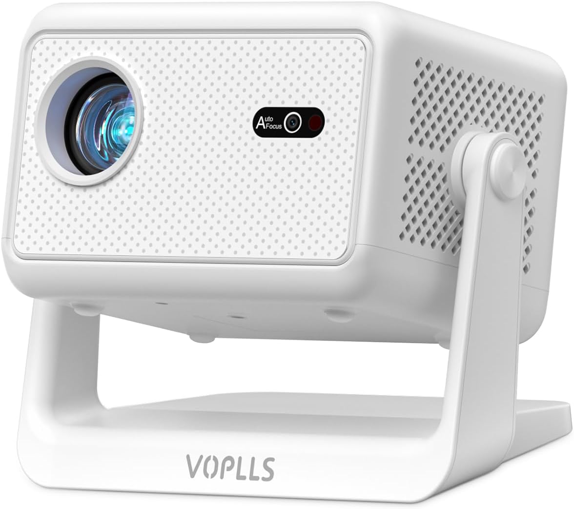 【Officially-Licensed APP & 1800 ANSI】Smart Mini Projector with WiFi and Bluetooth 4K Support, VOPLLS Auto Focus/ Keystone Outdoor Portable Movie Phone Video Proyector for Bedroom/Home/Wall/Ceilling