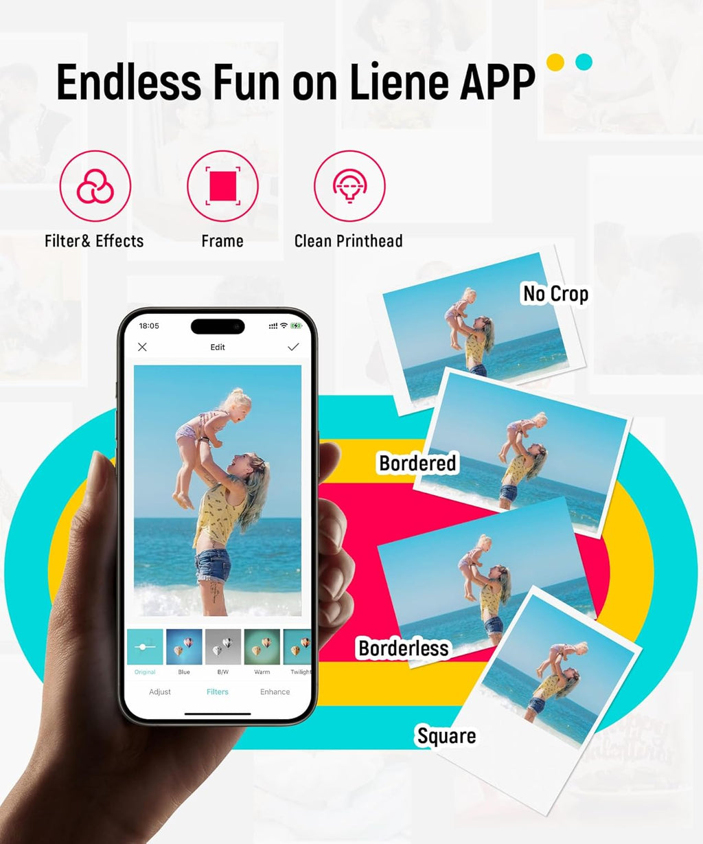 Liene Pearl K100 2x3” Photo Printer, Mini Instant Portable Color Picture Printer Bundle 50 Zink Adhesive Paper, Bluetooth 5.2 Compatible w/iOS & Android Small Phone Sticker for iPhone Smartphone White