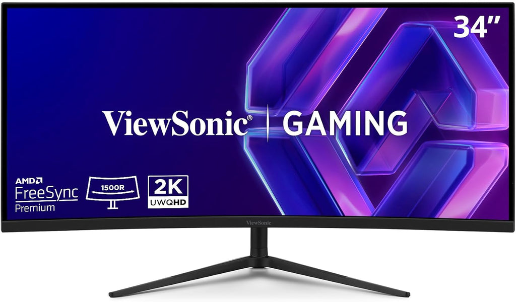 ViewSonic VX3418C-2K 34 Inch UltraWide QHD 1440p Curved Gaming Monitor with 180Hz, 1ms, 21:9, Advanced Ergonomics, FreeSync Premium, HDR10, HDMI, and DisplayPort Inputs (Renewed)