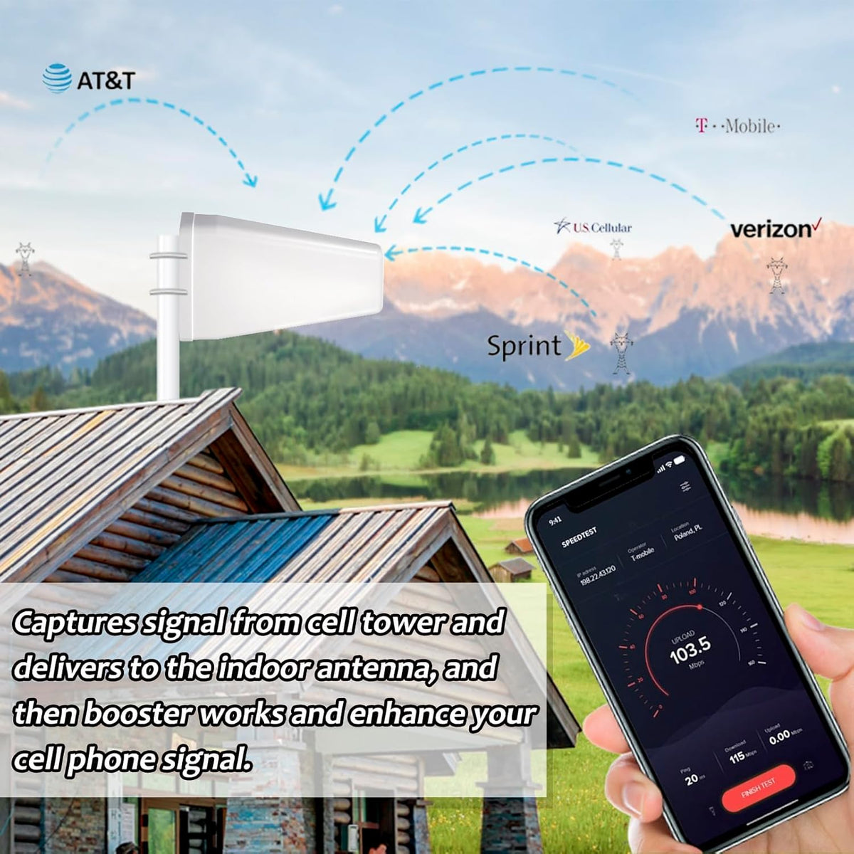 Cell Phone Booster for Home & Office,Up to 2000 sq ft,Cell Phone Signal Booster with Band 66/25/2/4/5/12/13/17,Boost 5G 4G Data for All U.S. Carriers FCC Approved Cell Booster (Dark Black)