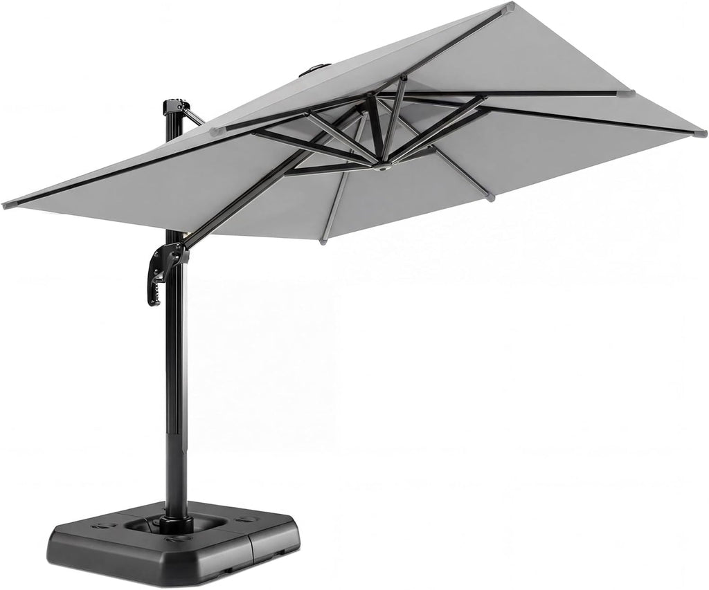 EO Living 10 Feet Patio Umbrella Outdoor Cantilever Square Umbrella Heavy Duty Aluminum Offset Umbrella with 360-degree Rotation for Garden Deck Pool Patio（Grey）