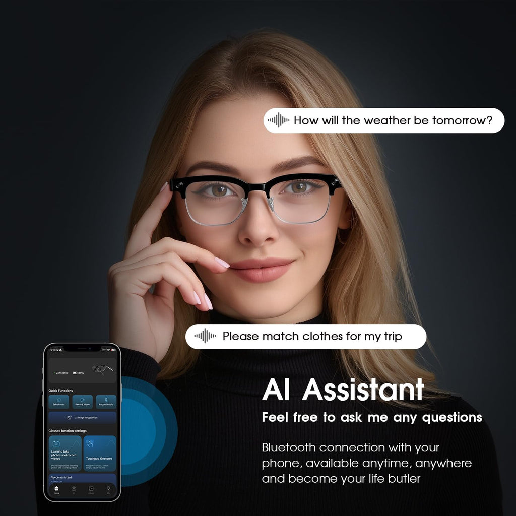 AI Smart Glasses with Camera, 8MP HD Camera Glasses for Men Women, 4K Video Recording Sunglasses with EIS stabilization,AI Object Recognition, 290mAh, Bluetooth Audio Glasses for Work/Baseball/Cycling