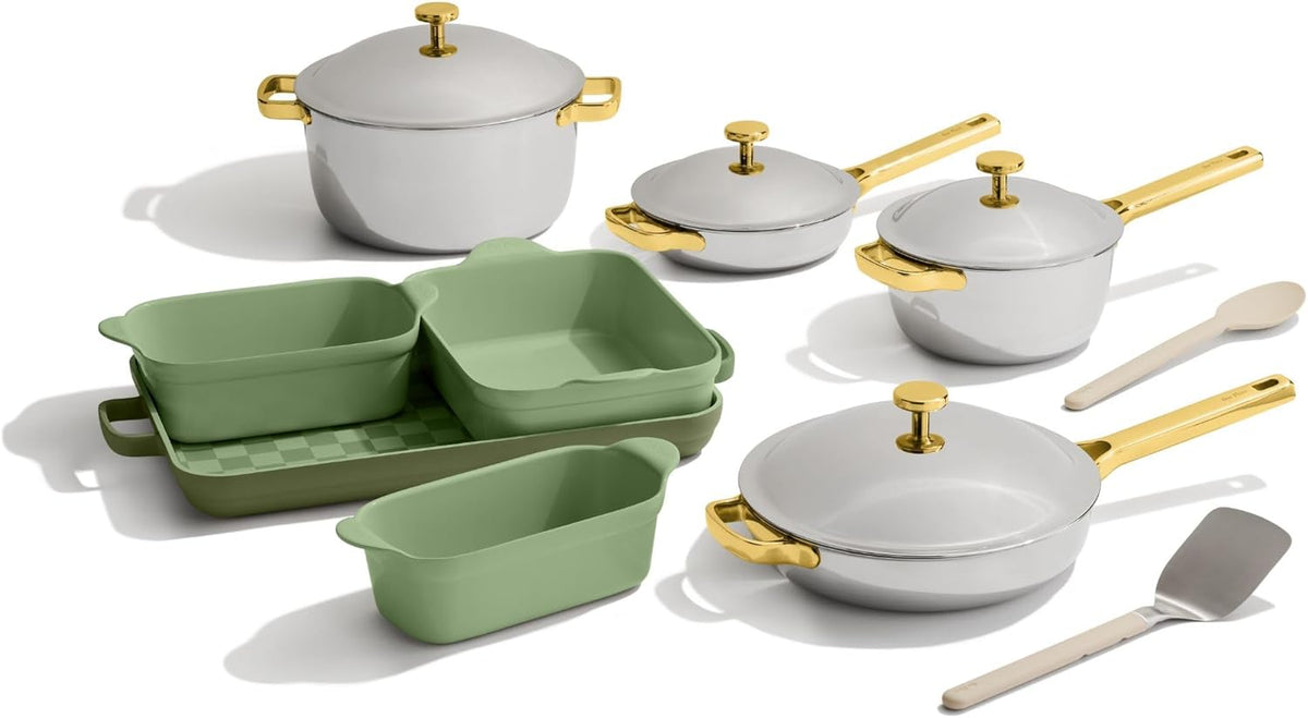 Our Place Titanium Pro Cookware & Bakeware Set | 15-Piece Non-toxic Nonstick Kitchenware with Titanium Always Pan Pro, Perfect Pot Pro, Minis & Ceramic Bakeware with Stovetop Griddle | Sage