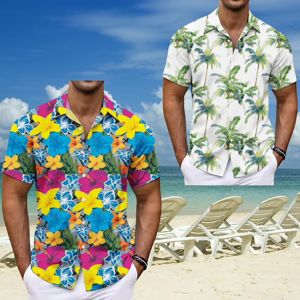 Mens Summer Shirts V Neck Beach Vacation Tops Short Sleeve Hawaiian Print Shirt for Men Funny Graphic Casual Hawaii Graphic