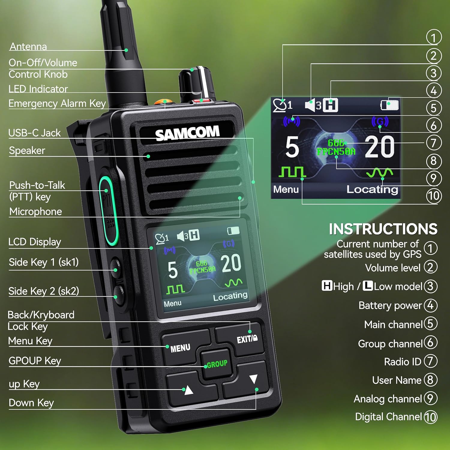 SAMCOM FPCN50A DMR Digital Two Way Radio 5W Long Range Walkie Talkie with GPS Tracking, Customizable Channels, IP67 Waterproof, Lone Worker,Emergency Button for Construction Security Industrial