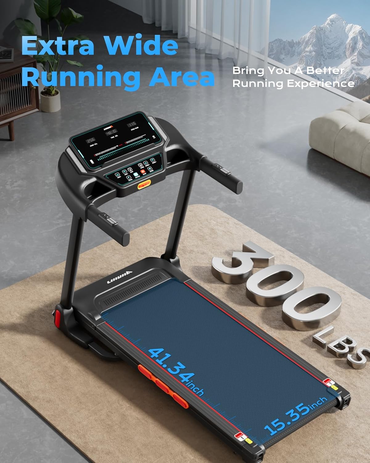 LIJIUJIA Treadmill for Home,Treadmills with 0%-15% Auto Incline,3HP Brushless,300 LBS,LED Display,Pulse Monitor