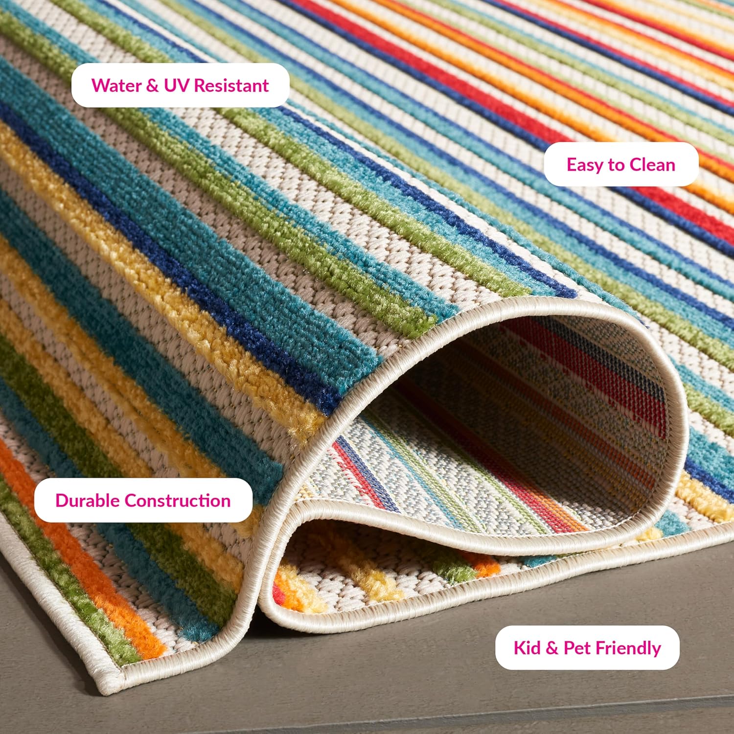 SAFAVIEH Washable Rug Outdoor Cabana Collection - 6'7" x 9', Ivory & Green, Non-Shedding & Easy to Clean, Ideal for Patio, Backyard, Mudroom (CBN323A)