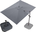 PURPLE LEAF 9' X 11.5' Patio Umbrella with Base Outdoor Cantilever Rectangle Umbrella Offset Umbrella with 360-degree Rotation for Garden Deck Pool Patio, Grey
