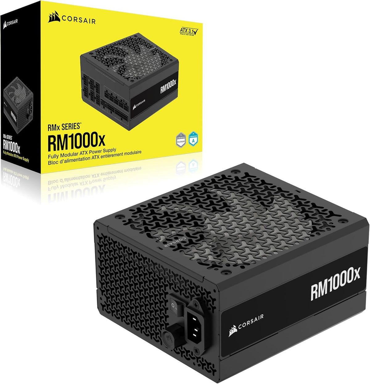 CORSAIR RM1000x ATX 3.1 PCIe 5.1 Ready Fully Modular 1000W Power Supply – Low-Noise, Cybenetics Gold Efficiency, Native 12V-2x6 Connector – Black