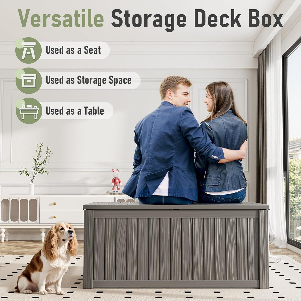 150 Gallon Outdoor Storage Box, Resin Deck Boxes Outdoor Waterproof For Patio Furniture, Garden Tools, Pool Supplies, Lockable And UV Resistant (Striped Gray)